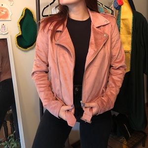 pink suede bomber jacket